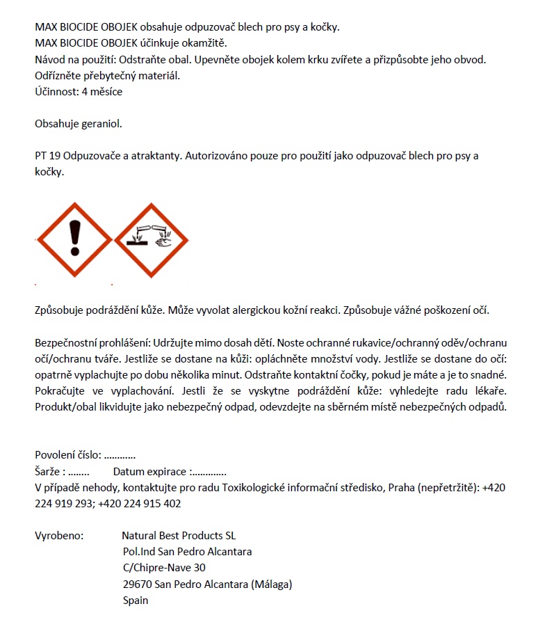 Max Biocide Collar Cat repelentní obojek, kočka 42 cm !CZ!