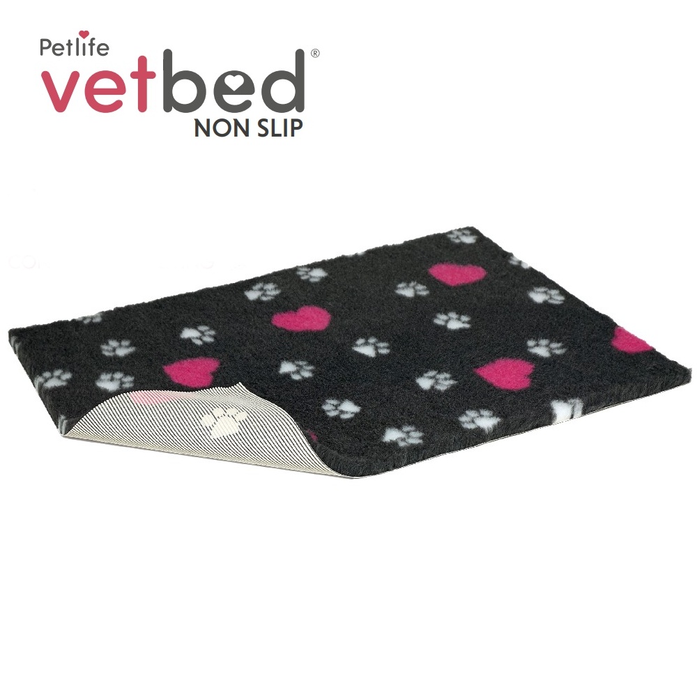 Vetbed protiskluz / Drybed grafitová srdce a packy DELUXE 75 x 50 cm, vlas 30 mm