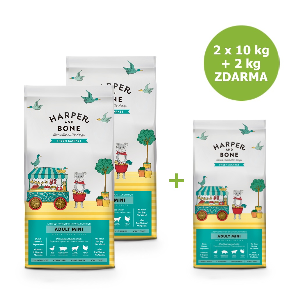 Harper and Bone Dog Adult Mini čerstvé z trhu AKCE 2 x 10 kg + 2 kg ZDARMA
