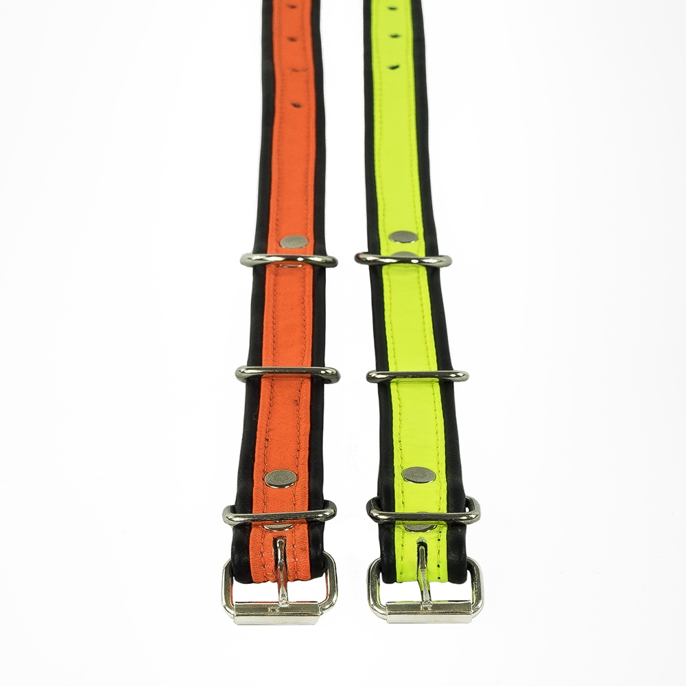 Obojek kožený s textilní vsadkou FLUO 30 x 1,4 cm