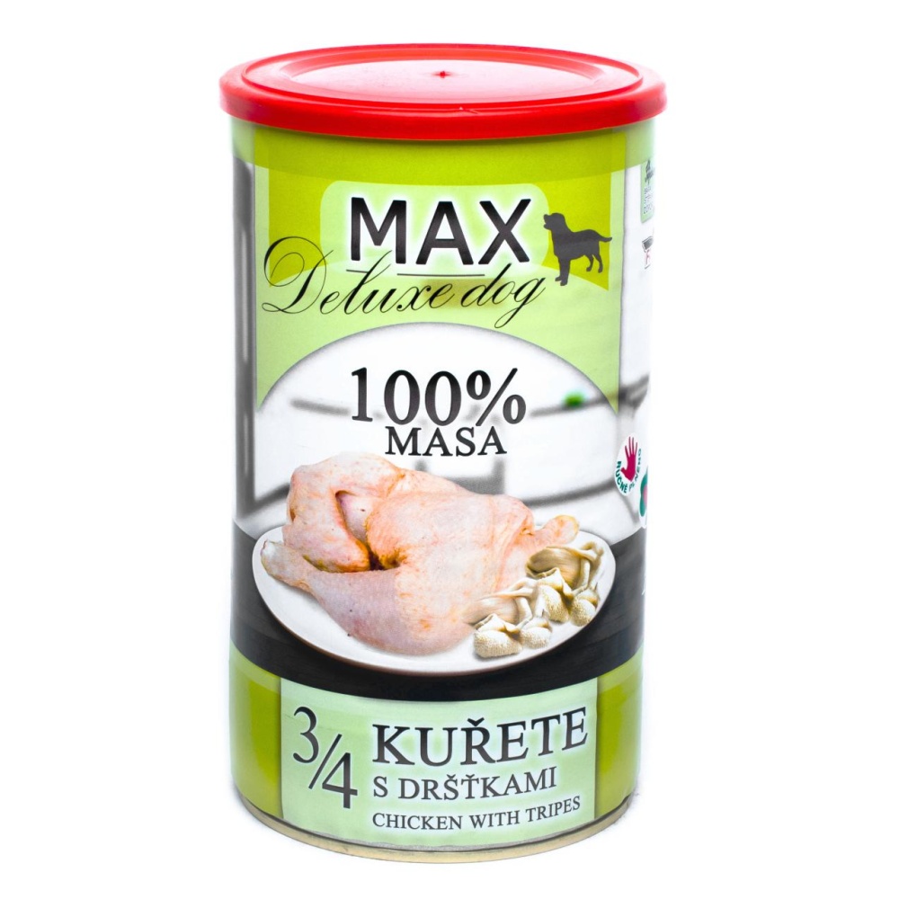 MAX Deluxe Dog 3/4 kuřete s dršťkami, konzerva 1200 g