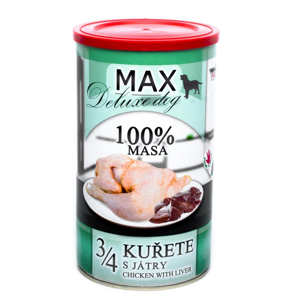 MAX Deluxe Dog 3/4 kuřete s játry, konzerva 1200 g
