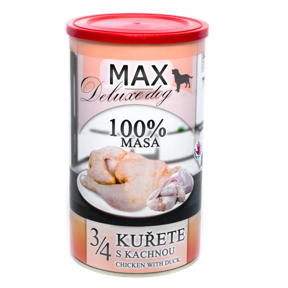 MAX Deluxe Dog 3/4 kuřete s kachnou, konzerva 1200 g
