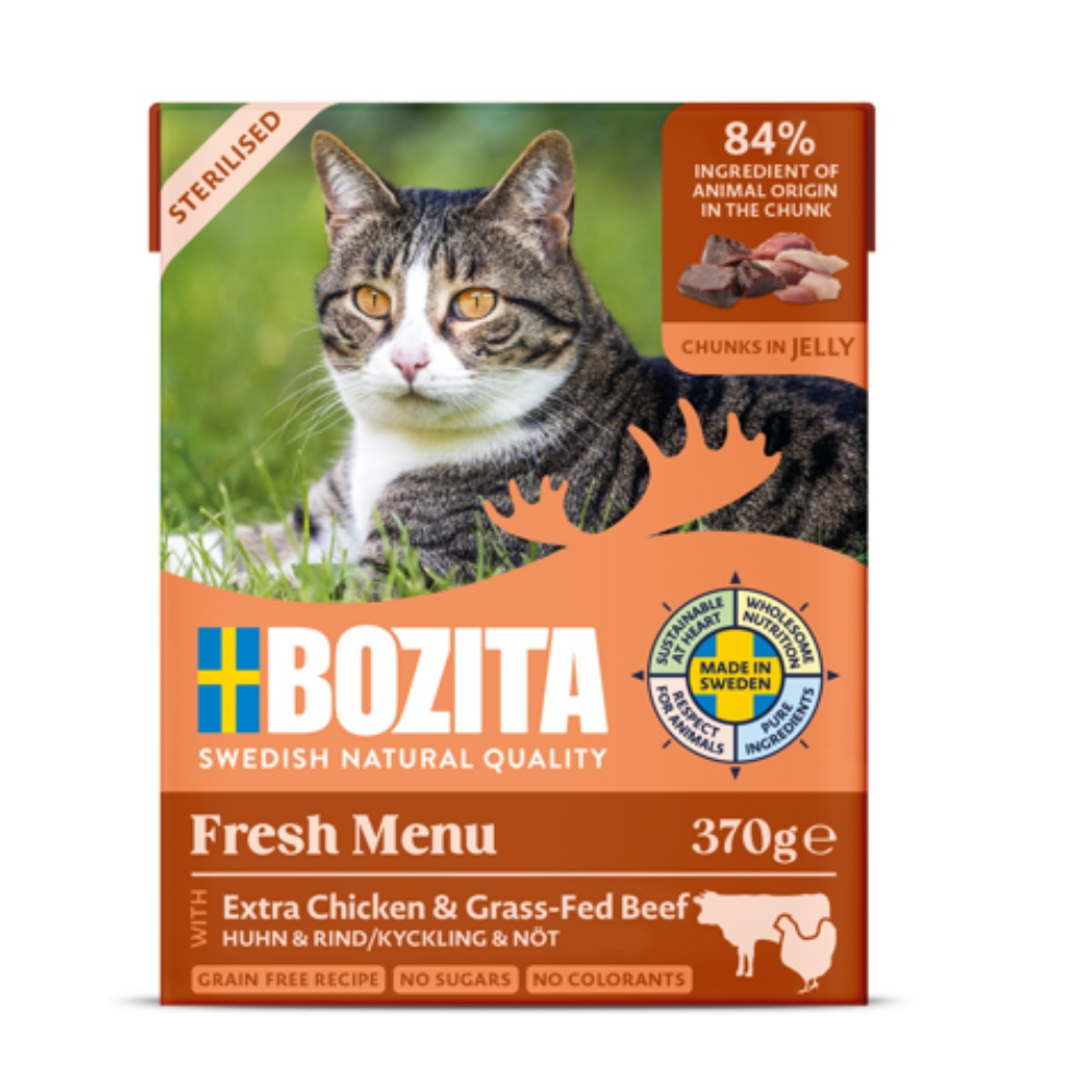 Bozita Cat Sterilised kousky v želé s kuřecím a hovězím, tetrapak 370 g