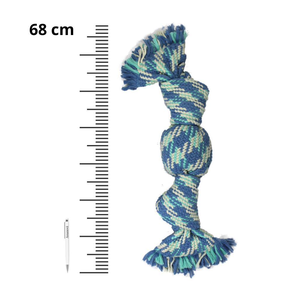 Lanová hračka XXL s uzlem pískající modrá 68 cm