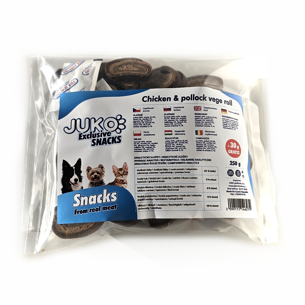 AKCE-Chicken & pollock vege Roll JUKO Snacks 250 g + 30 g ZDARMA