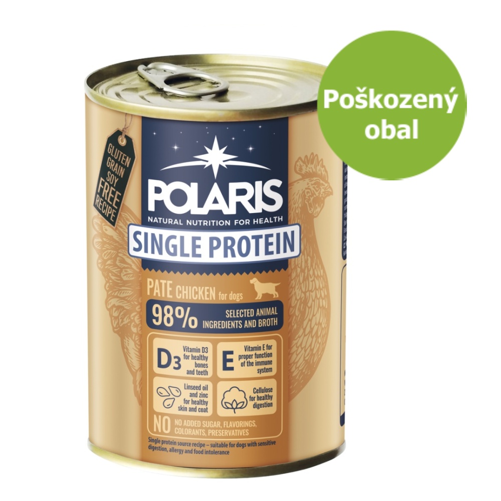 Polaris Single Protein paté Pes-různé příchutě- konzerva 400 g -Pomačkaná - SLEVA
