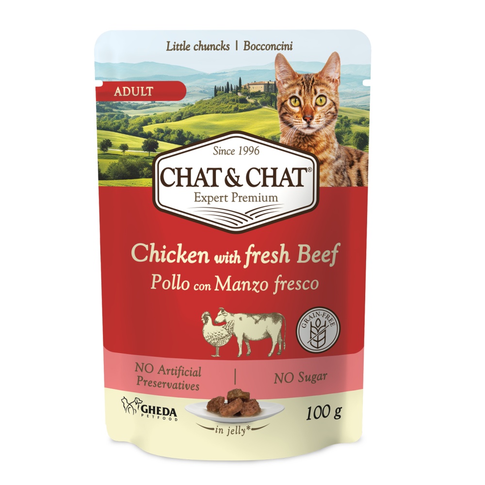Chat & Chat Cat Adult Chicken with Beef, kapsička 100 g