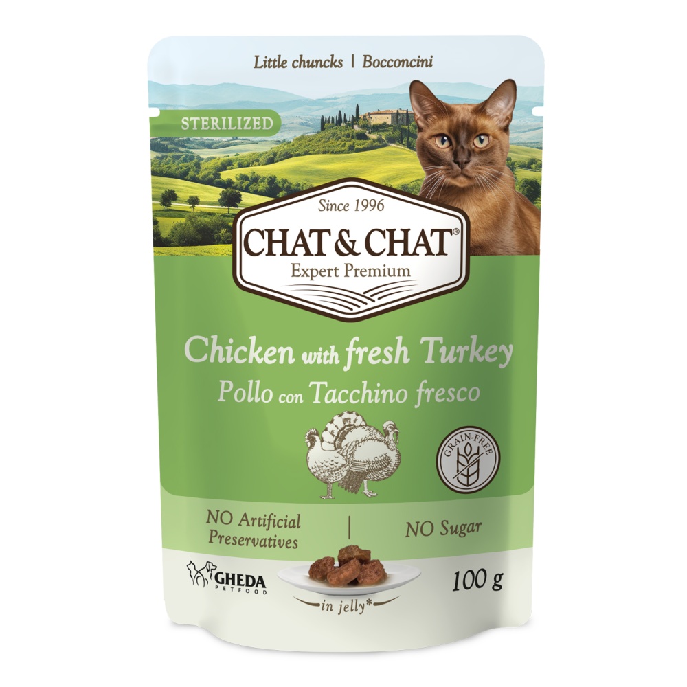 Chat & Chat Cat Sterilized Chicken with Turkey, kapsička 100 g