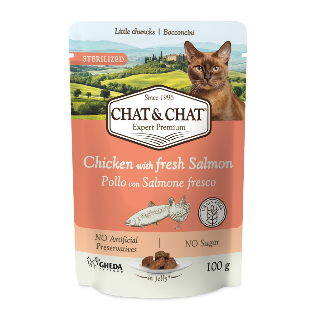Chat & Chat Cat Sterilized Chicken with Salmon, kapsička 100 g