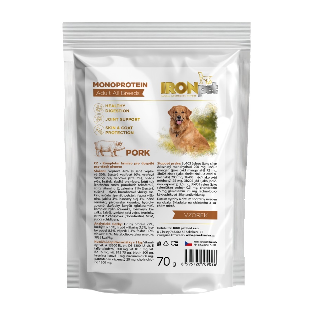 vzorek IRONpet Dog Adult All Breeds Pork 70 g