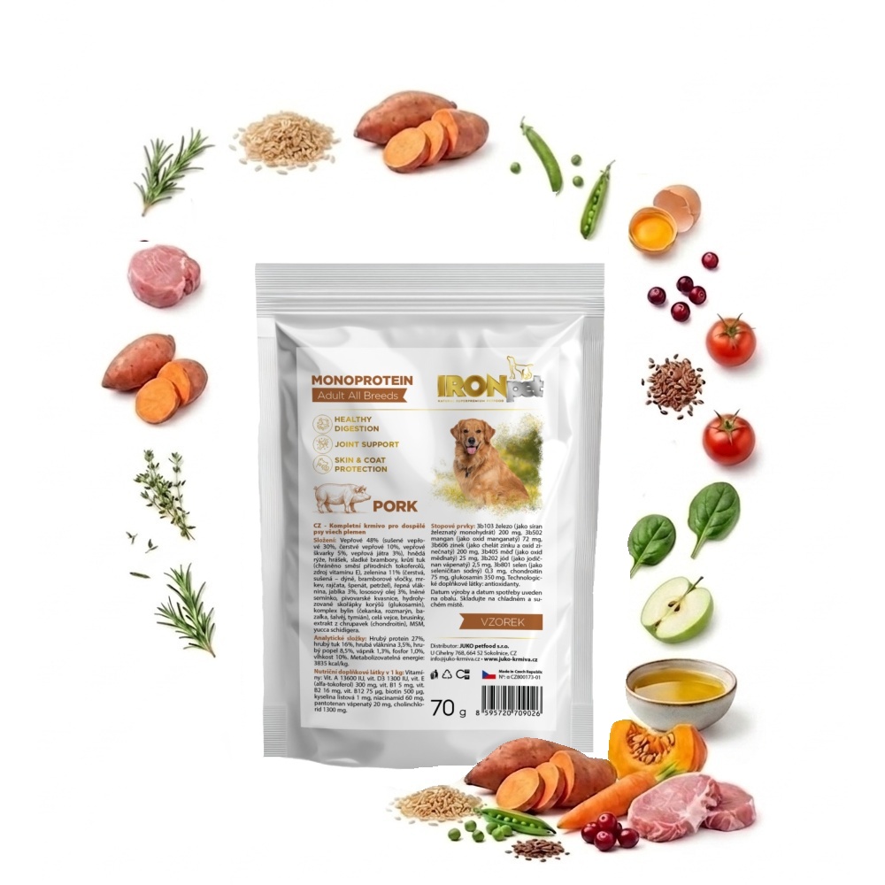 vzorek IRONpet Dog Adult All Breeds Pork 70 g