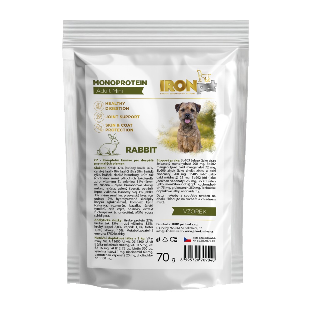 vzorek IRONpet Dog Adult Mini Rabbit 70 g