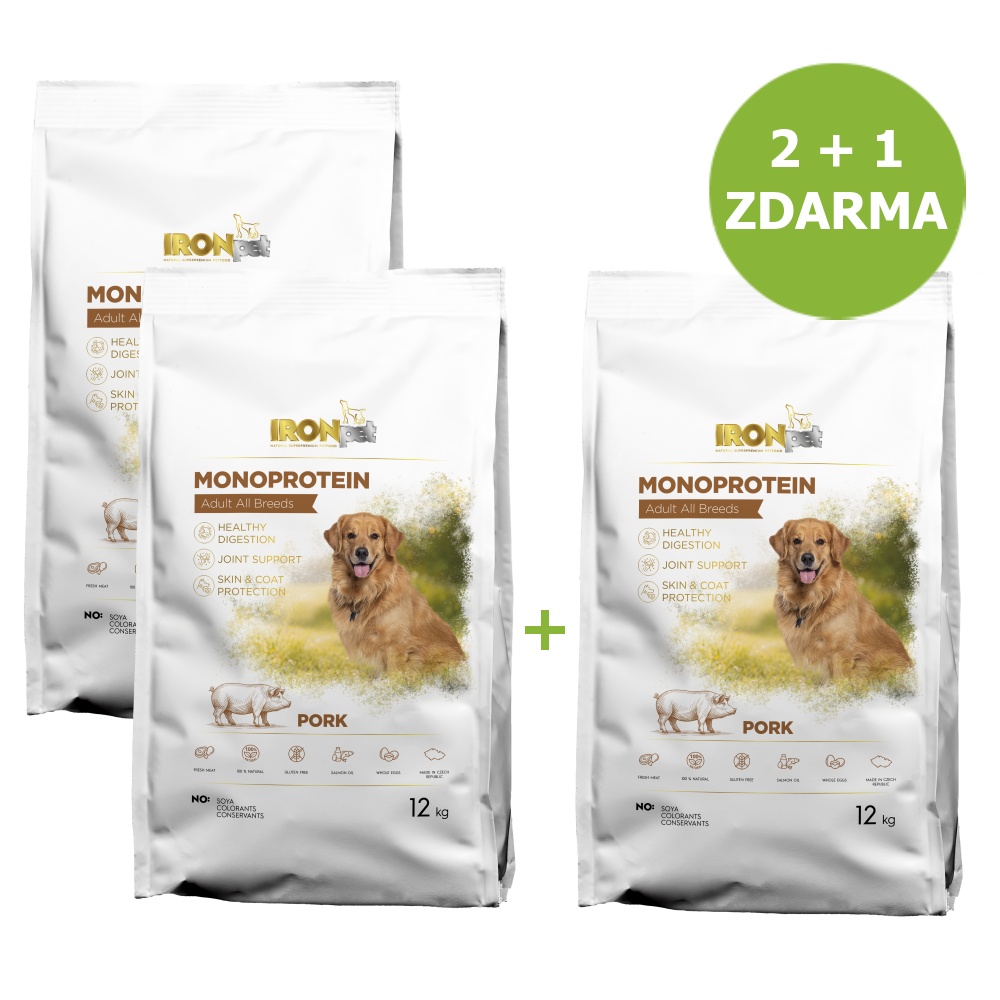 IRONpet Dog Adult All Breeds Pork 12 kg AKCE 2 + 1 ZDARMA