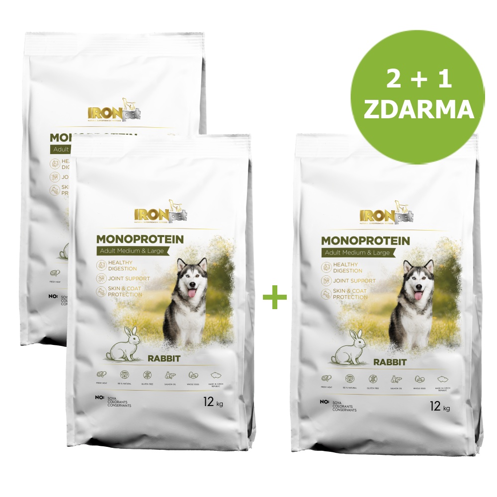 IRONpet Dog Adult Medium & Large Rabbit 12 kg AKCE 2 + 1 ZDARMA