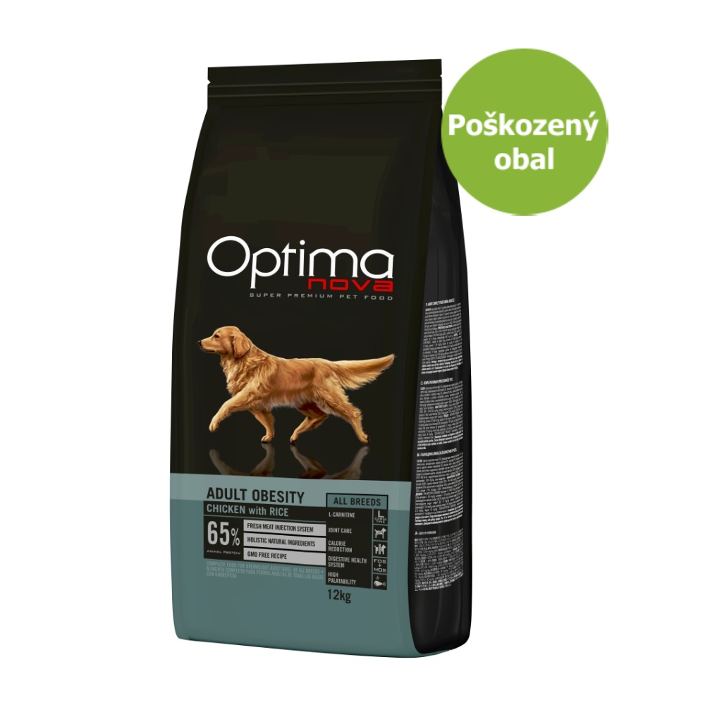 OPTIMAnova Dog Obesity Chicken & Rice 12 kg - Poškozený obal - SLEVA 15 %