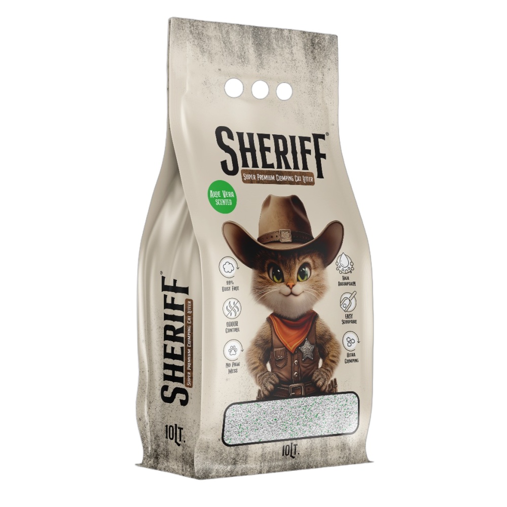 Hrudkující bentonitové stelivo pro kočky Sheriff, aloe vera, 10 l