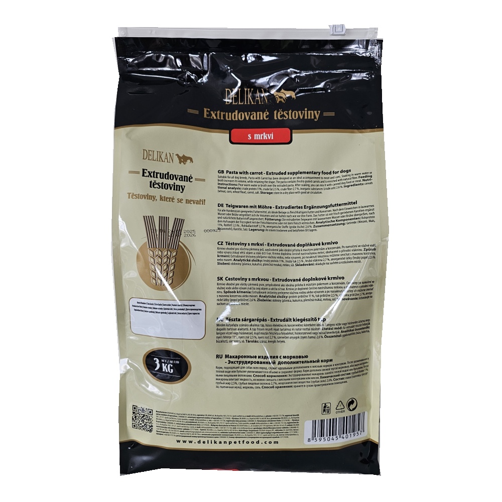 DELIKAN extrudované těstoviny s mrkví 3 kg