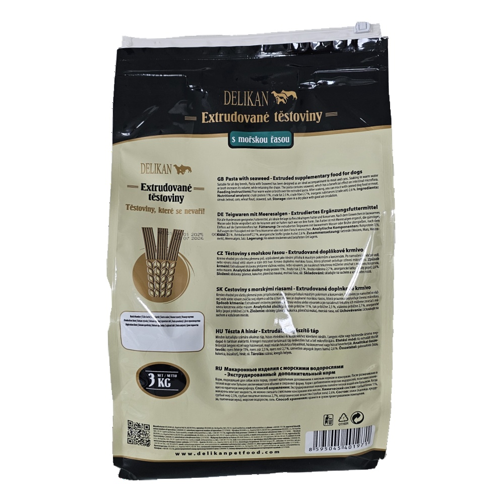 DELIKAN extrudované těstoviny s mořskou řasou 3 kg