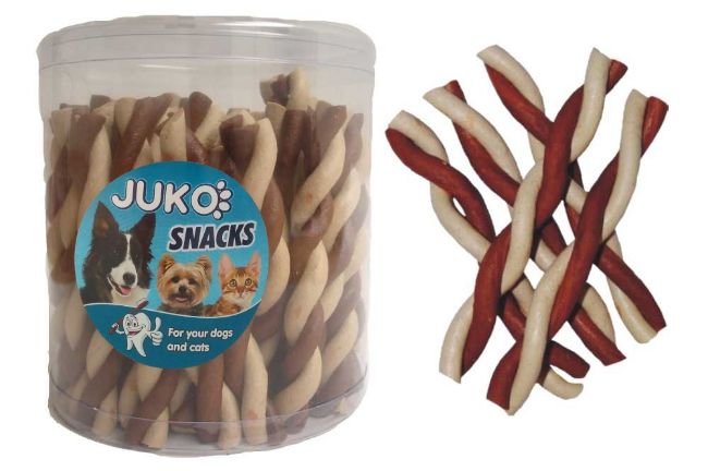 Jerky tyčka kroucená, vanilka + hovězí příchuť, pochoutka pro psy,