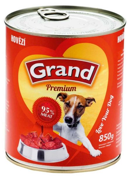 Obrázek Grand Premium Dog hovězí, konzerva 850 g