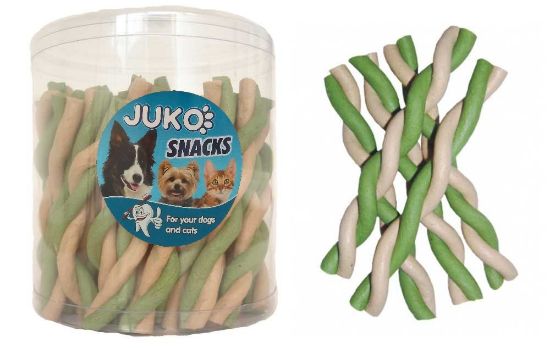 Obrázek z Jerky tyčinka kroucená Vanilka & mint JUKO Snacks (50 ks) 