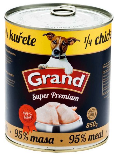 Obrázek GRAND Superpremium Dog kuřecí s 1/4 kuřete, konzerva 850 g 