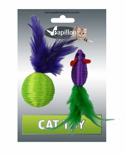 Obrázek z Myš a míček s peřím zeleno-fialová mat 
