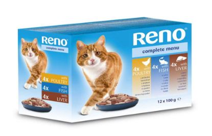 Obrázek RENO Cat drůbeží, rybí a játra, kapsa 100 g (12 pack) 