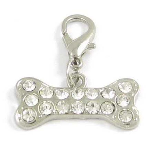 přívěsek na obojek,kost s kamínky a karabinou