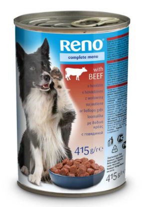 Obrázek RENO Dog kousky hovězí, konzerva 415 g 