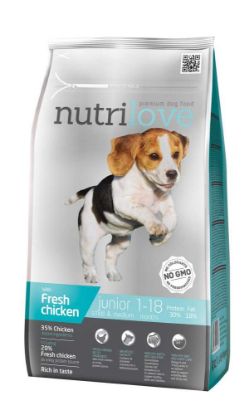 Obrázek Nutrilove pes Junior Small & Medium fresh kuřecí, granule 1,6 kg