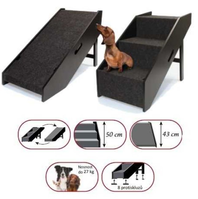 schody, rampa, psi, kočky, dřevo, výška, madla, protiskluz, čalounění