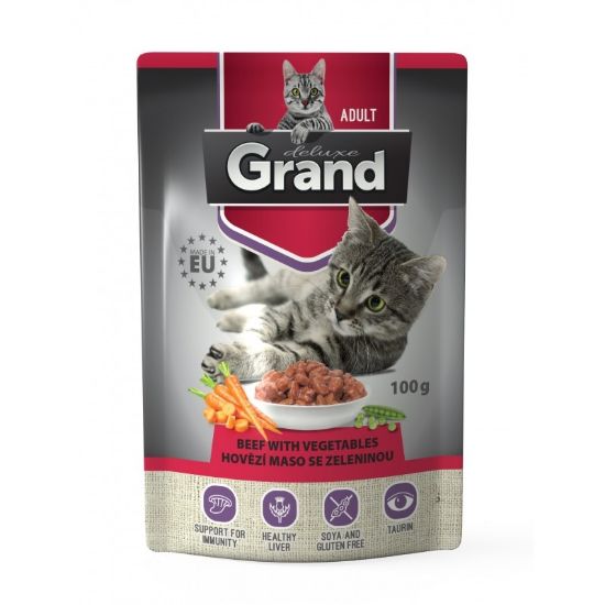 Obrázek z Grand deluxe Cat hovězí se zeleninou, kapsička 100 g 