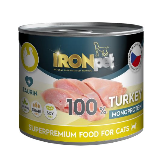 Obrázek z IRONpet Cat Turkey (Krůta) 100 % Monoprotein, konzerva 200 g 