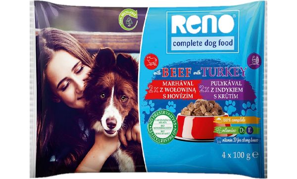 Obrázek RENO Dog hovězí a krůta, kapsa 100 g (4 pack)