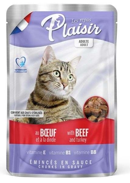 Obrázek Plaisir Cat hovězí & krocaní, kapsička 100 g 