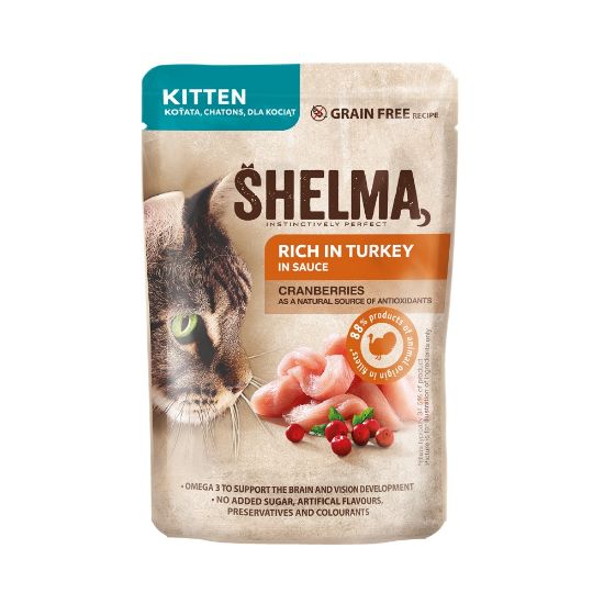 Obrázek z SHELMA Cat Kitten krůta a brusinka v omáčce, kapsa 85 g  