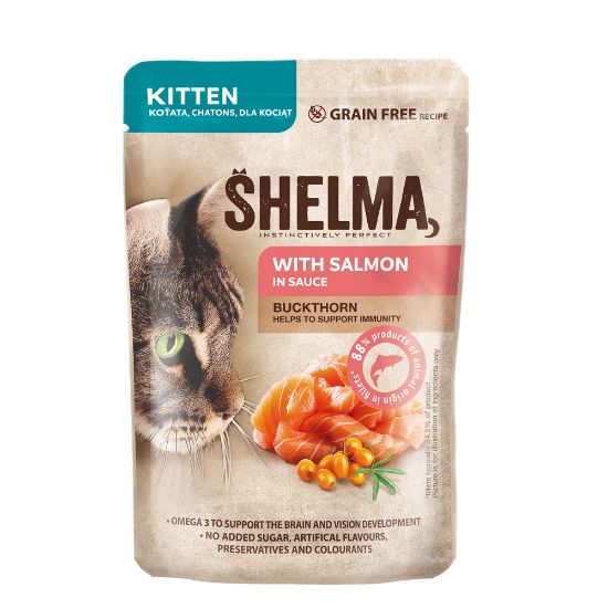 Obrázek z SHELMA Cat Kitten losos a rakytník v omáčce, kapsa 85 g 