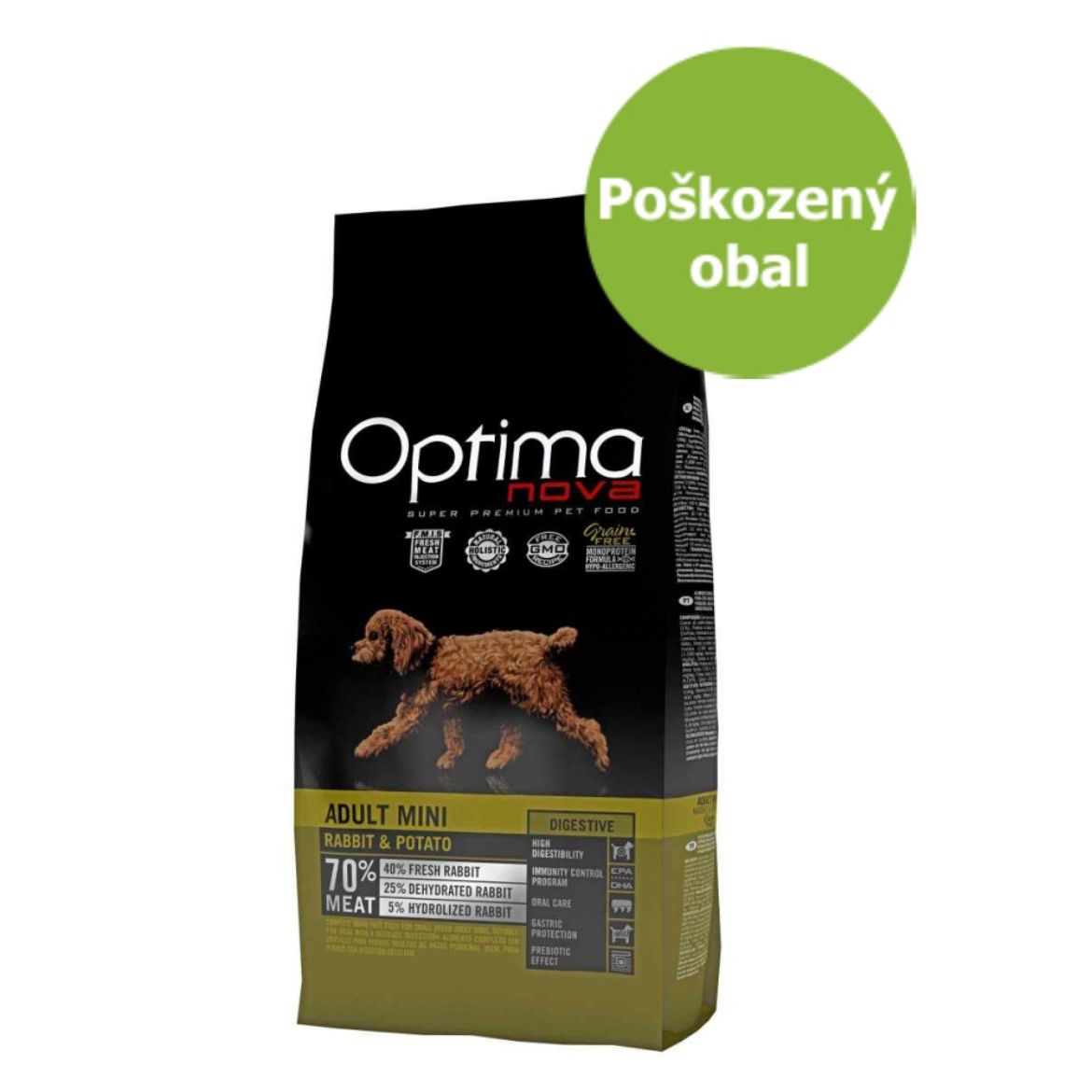 Obrázek z OPTIMAnova Dog Adult Mini Digestive Rabbit & Potato GF 8 kg - POŠKOZENÝ OBAL - SLEVA 15 % 