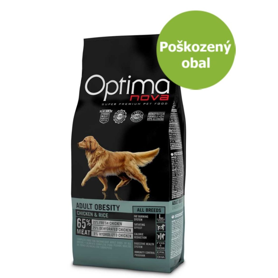 Obrázek z OPTIMAnova Dog Obesity Chicken & Rice 12 kg - Poškozený obal - SLEVA 20 % 