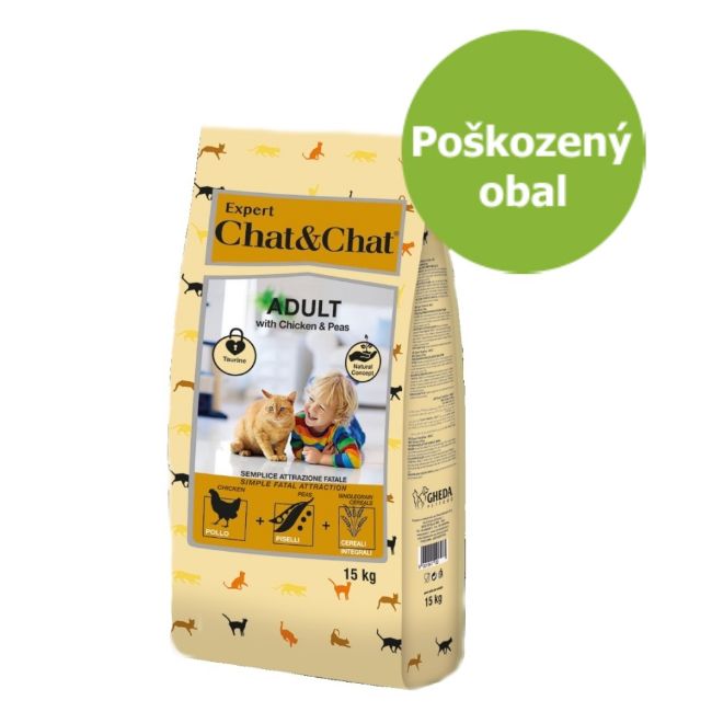 Chat & Chat  Expert Adult kuřecí s  hráškem 15 kg, kompletní krmivo pro dospělé kočky, s kuřecím a hráškem
