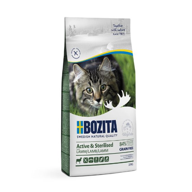 Bozita cat active and sterilised, pro aktivní a kastrované kočky, grain free, bez obilovin, s jehněčím masem, lamb, prémiové krmivo