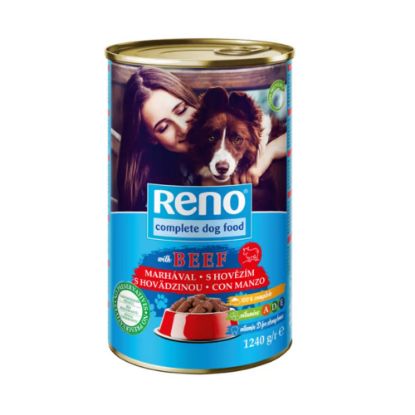 Obrázek RENO Dog kousky hovězí, konzerva 1240 g