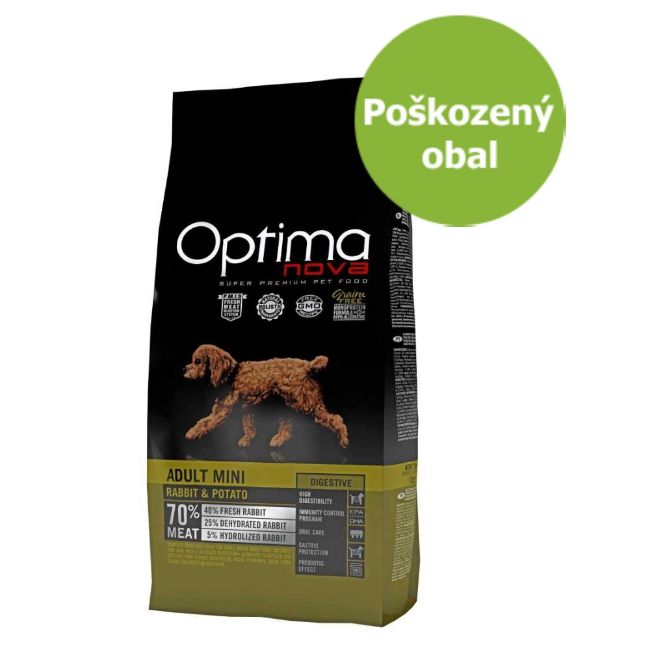 OPTIMAnova dog adult mini digestive, malá plemena, citlivé zažívání, superprémiové, hypoalergenní, grain free, bez obilovin, rabbit and potato, králík a brambory