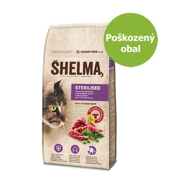 Obrázek SHELMA Cat Sterilised Beef GF 8 kg - Poškozený obal - SLEVA 20 %