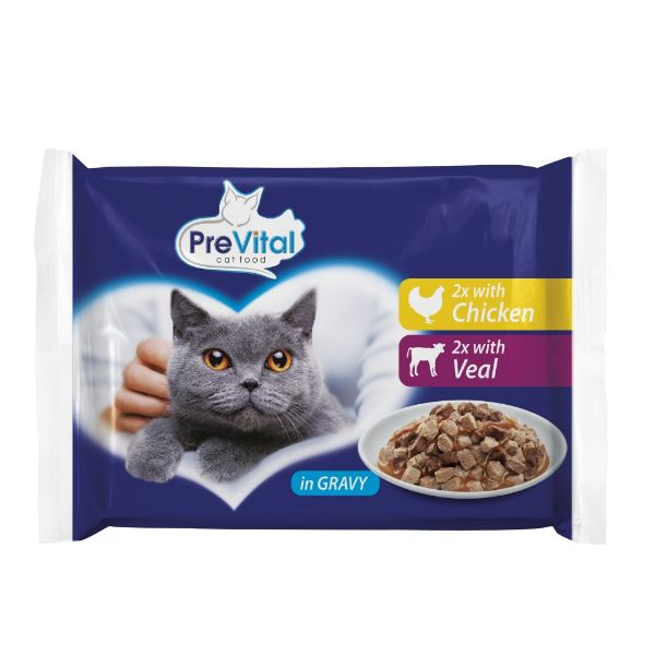 Obrázek PreVital kočka kuře a telecí v omáčce, kapsa 100 g (4 pack)