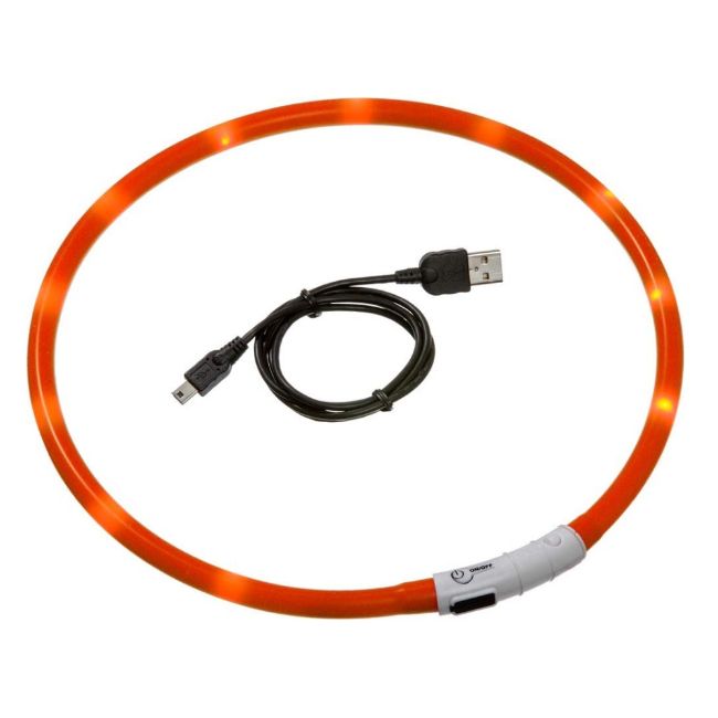 LED obojek dobíjecí pro psy, oranžová barva, svítící ve tmě