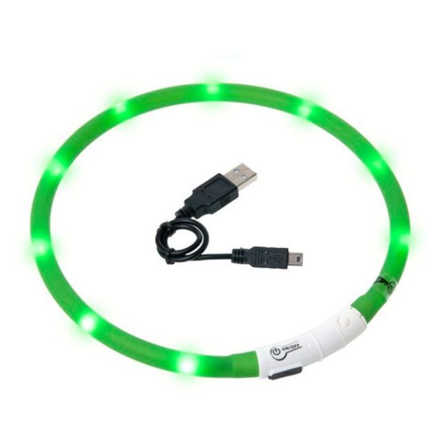 LED obojek dobíjecí pro psy, zelená barva, svítící ve tmě