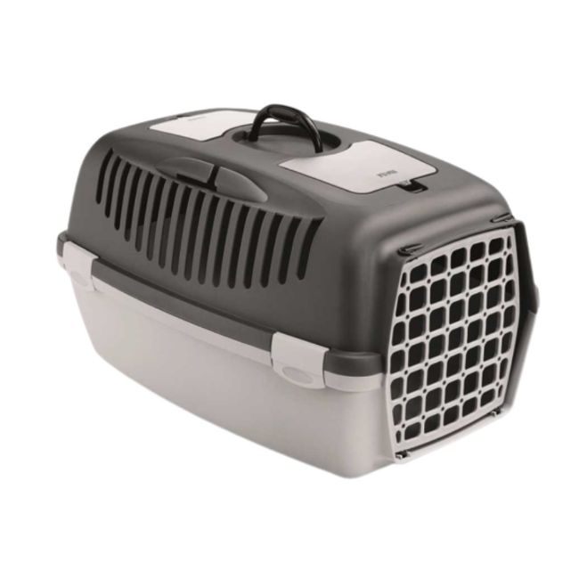 přepravka, přenoska Gulliver velikost 3, plastová dvířka, nosnost 10 - 12 kg , šedá, popruh, kolečka